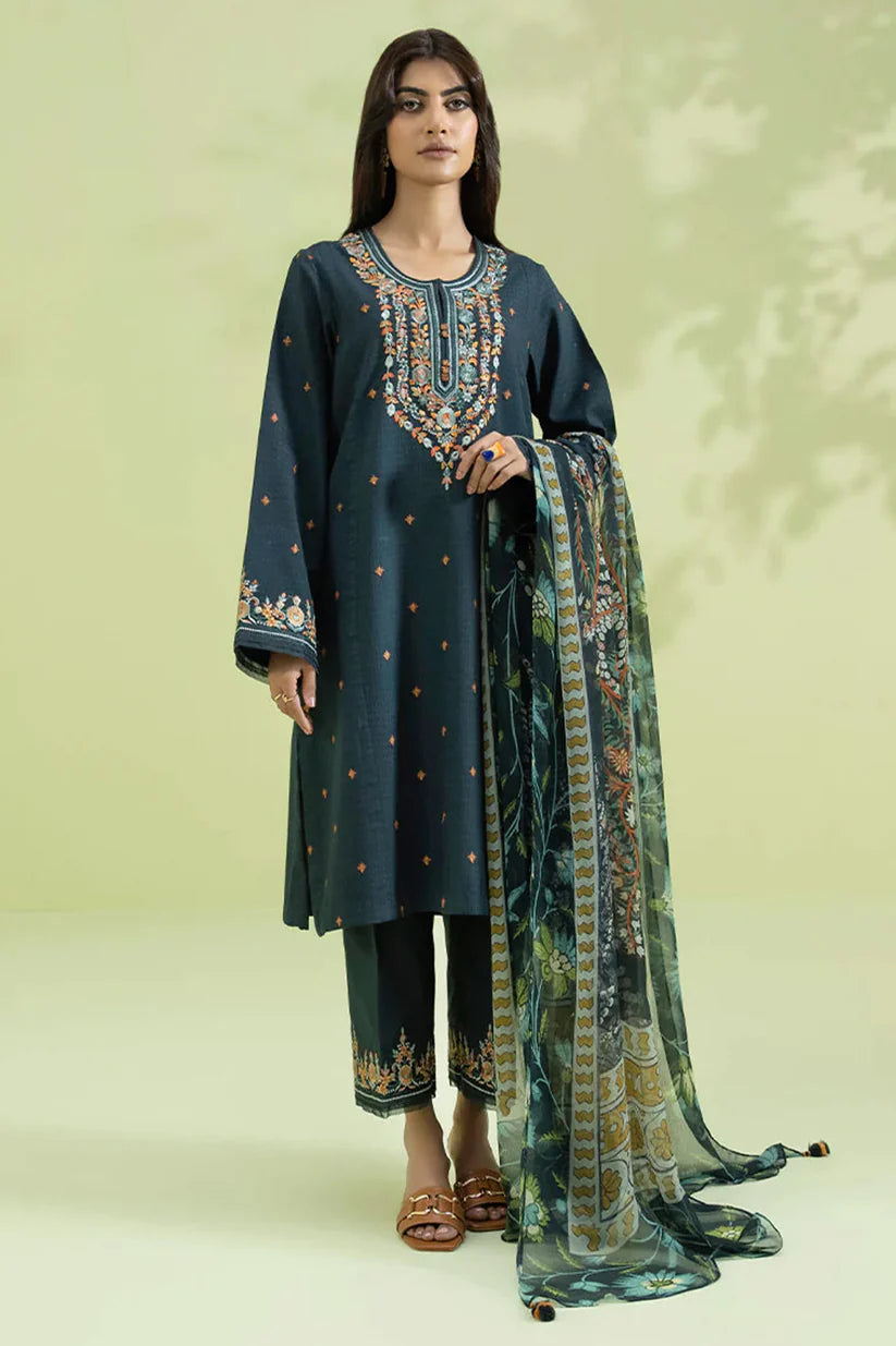 SAPPHIRE -3PC EMBROIDERED DHANAK DRESS WITH PURE SILK WOOL SHAWL- FW-109