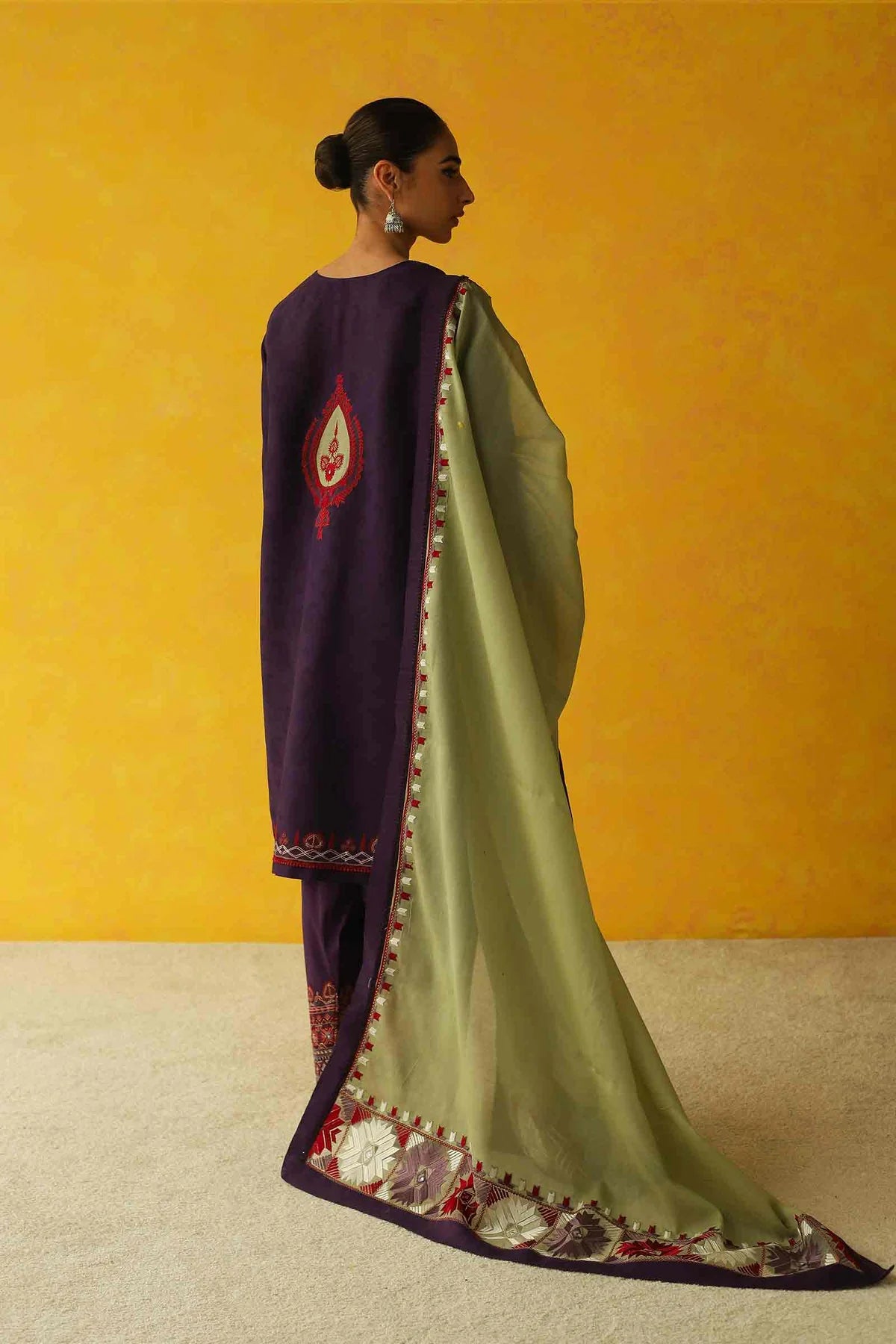 ZARA SHAHJAHAN -3PC EMBROIDERED MARINA DRESS WITH EMBROIDERED MARINA WOOL SHAWL- FW-91