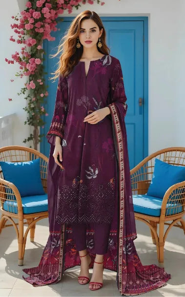 MUNARK-LAWN EMBROIDERED SHIRT LAWN TROUSER WITH PRINTED DUPPATA ALK-12