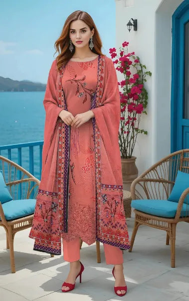 ALKARAM LAWN EMBROIDERED SHIRT LAWN TROUSER WITH PRINTED DUPPATA ALK-06