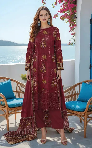 MUNARK-LAWN EMBROIDERED SHIRT LAWN TROUSER WITH PRINTED DUPPATA ALK-08