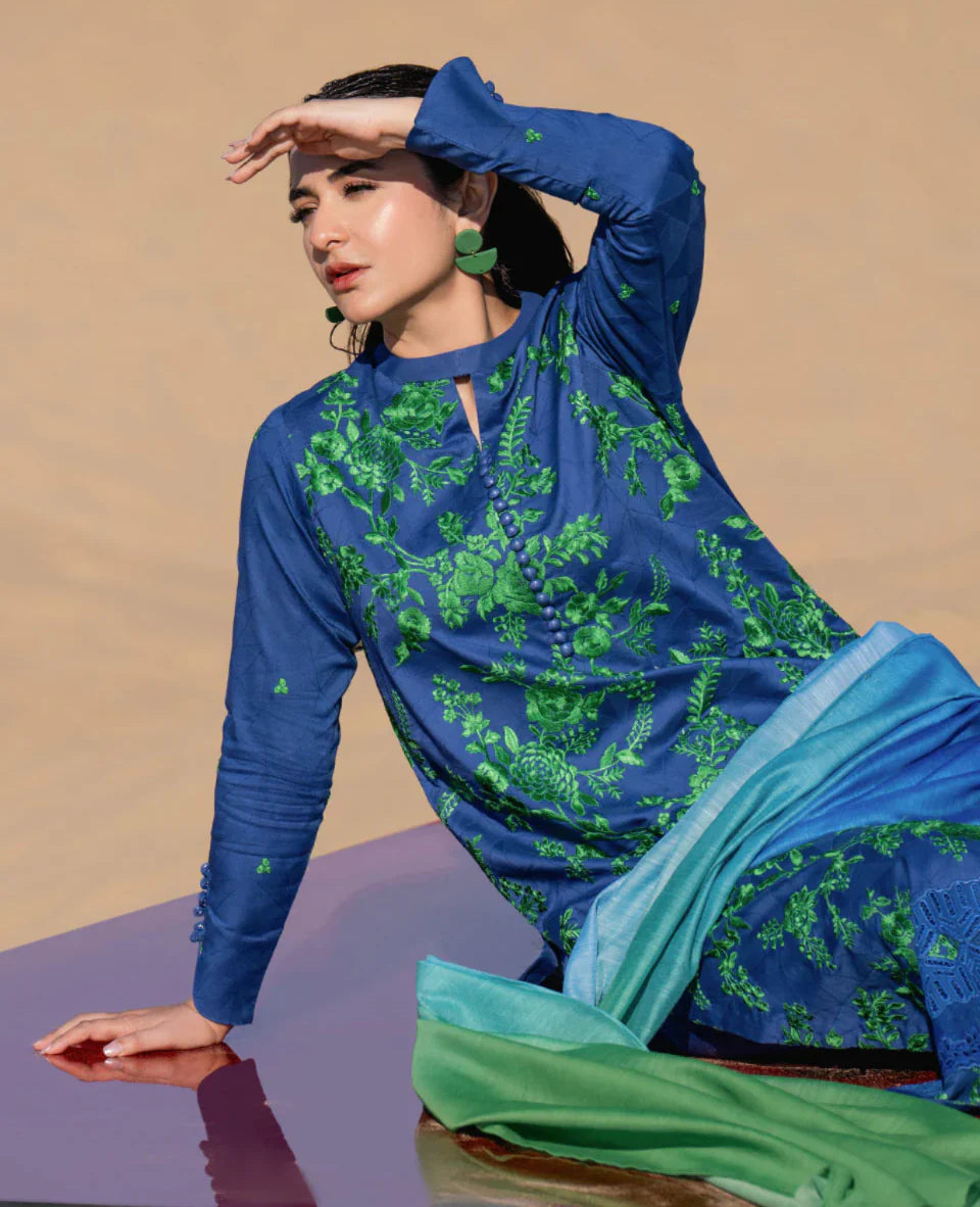 SAPPHIRE -3PC EMBROIDED LAWN DRESS WITH EMBROIDED CHIFFON DUPATTA- EL-02