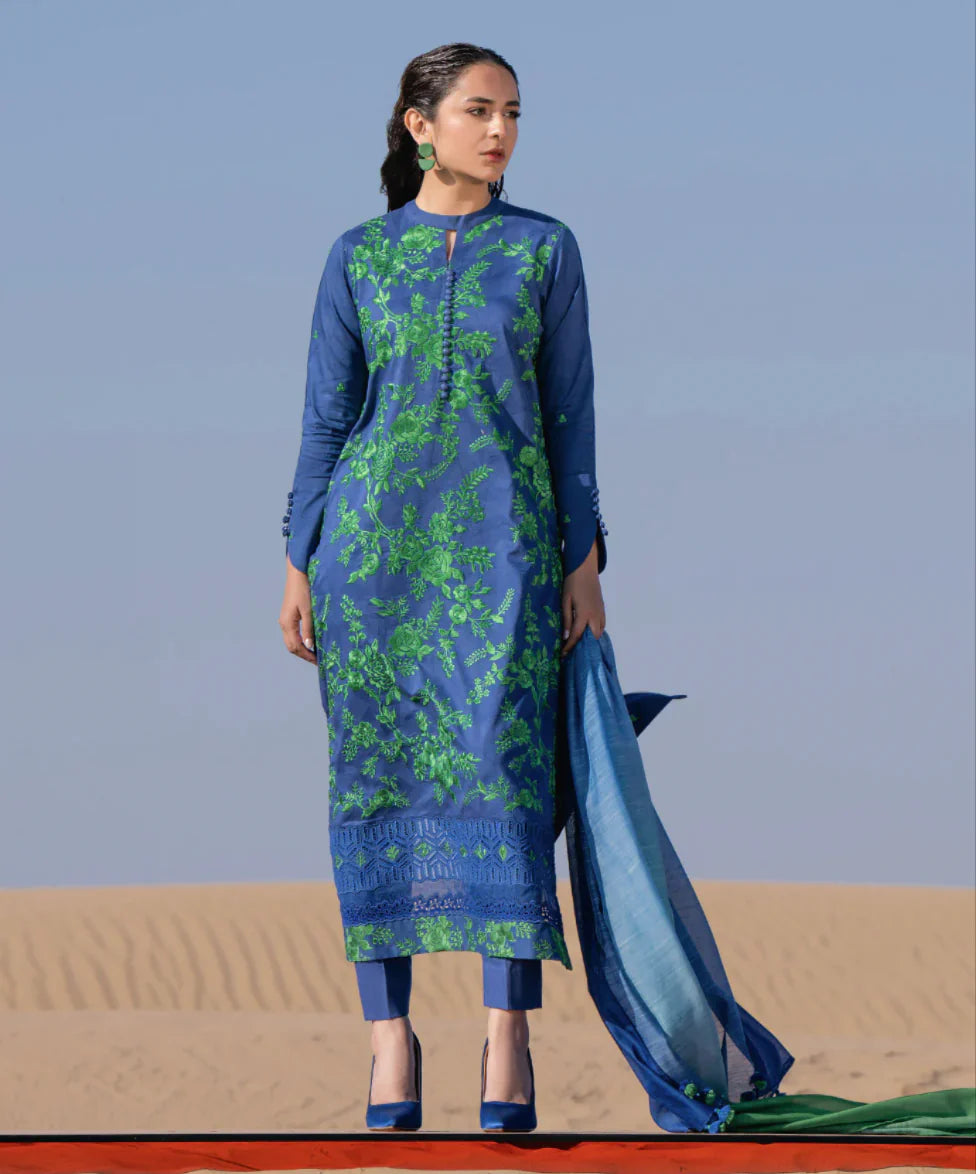 SAPPHIRE -3PC EMBROIDED LAWN DRESS WITH EMBROIDED CHIFFON DUPATTA- EL-02