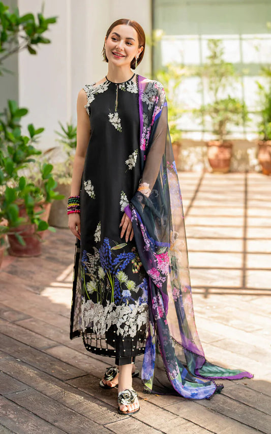 ASIFA NABEEL-3PC EMBROIDERED LAWN DRESS WITH PRINTED CHIFFON DUPATTA- FN-165