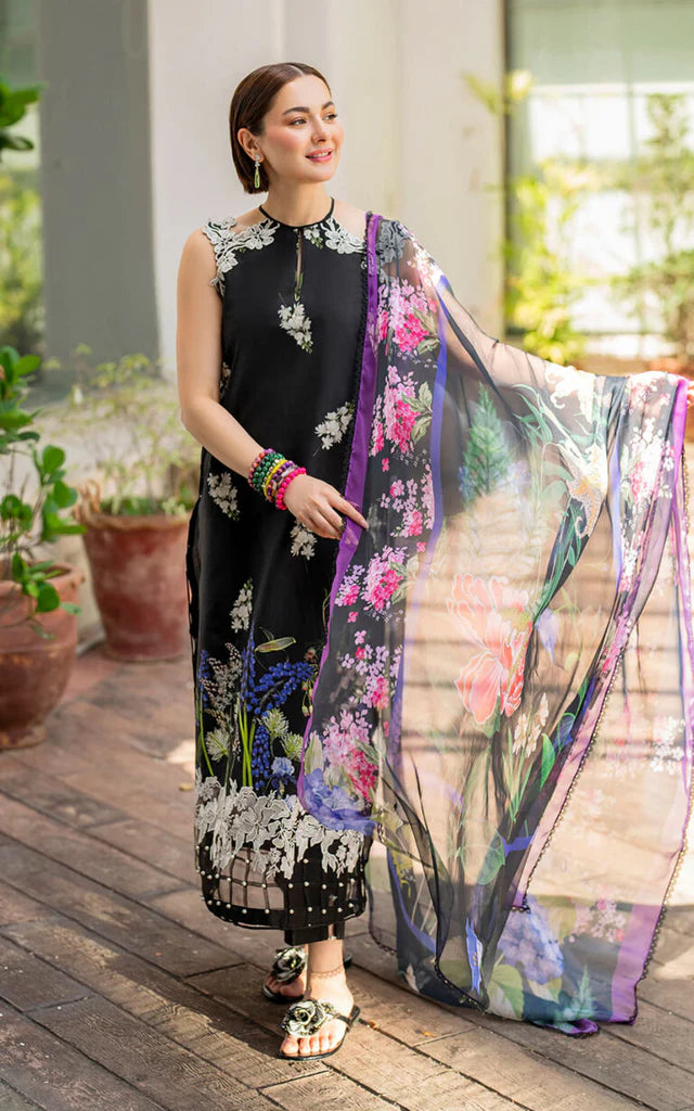 ASIFA NABEEL-3PC EMBROIDERED LAWN DRESS WITH PRINTED CHIFFON DUPATTA- FN-165