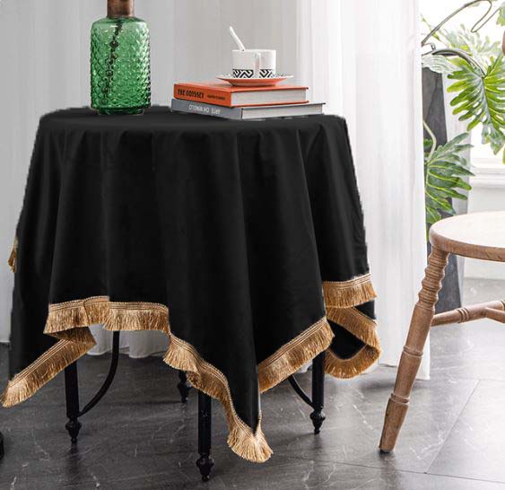 FAIRY PLAIN TASSEL VELVET TABLE COVER 8 COLOURS