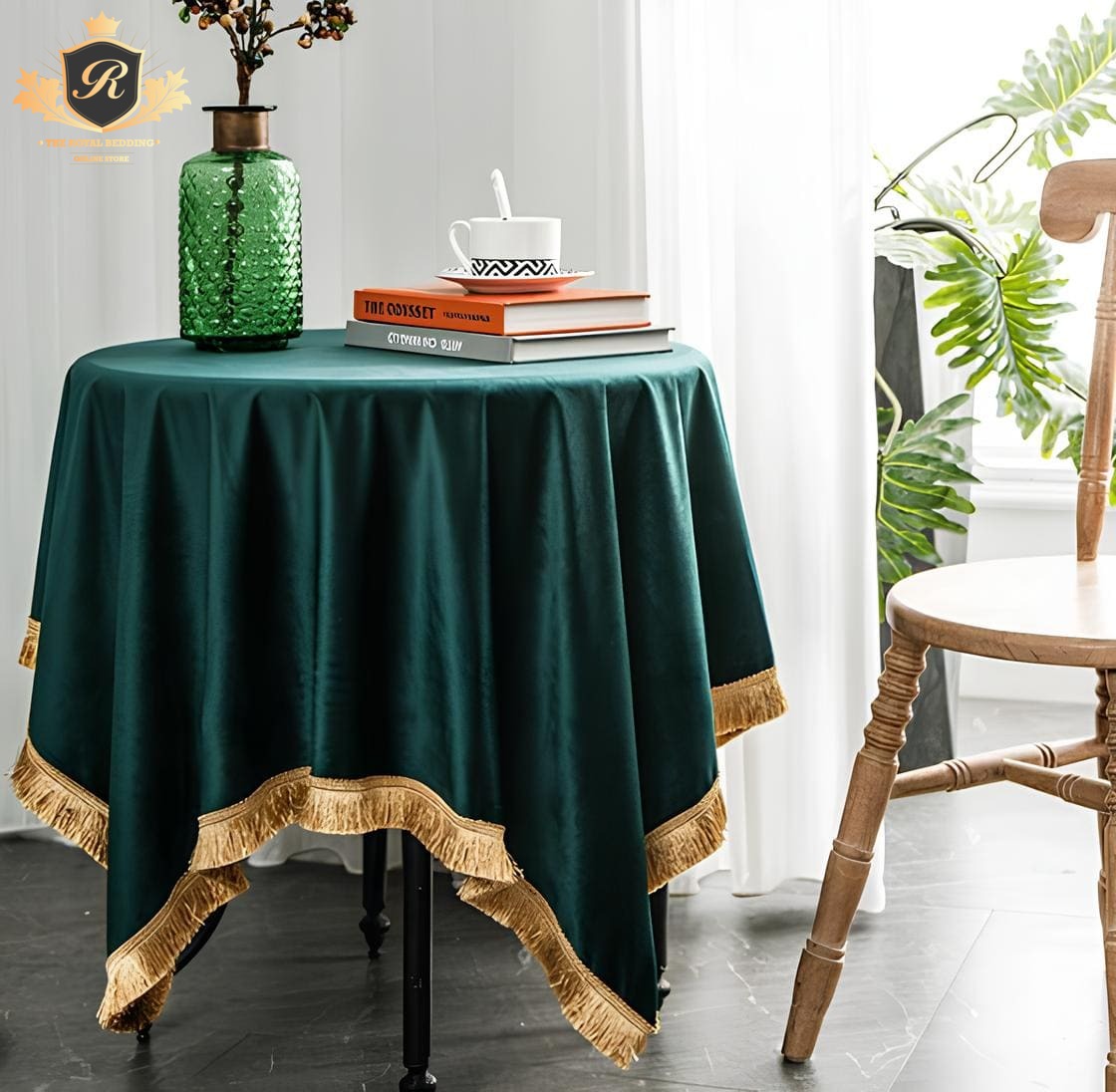 FAIRY PLAIN TASSEL VELVET TABLE COVER 8 COLOURS