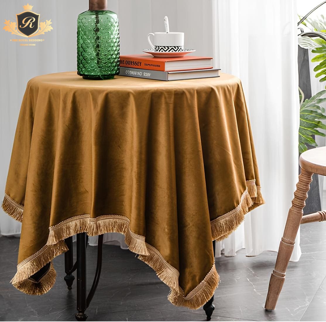 FAIRY PLAIN TASSEL VELVET TABLE COVER 8 COLOURS