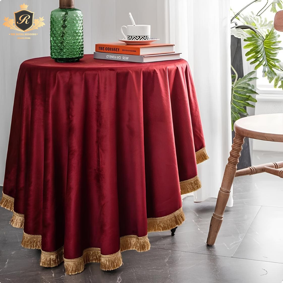 FAIRY PLAIN TASSEL VELVET TABLE COVER 8 COLOURS