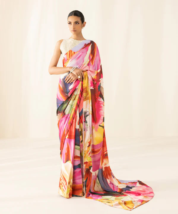 SAPPHIRE -PRINTED SILK SAREE WITH FULLY EMBROIDERED ORGANZA SHIRT- FW-51