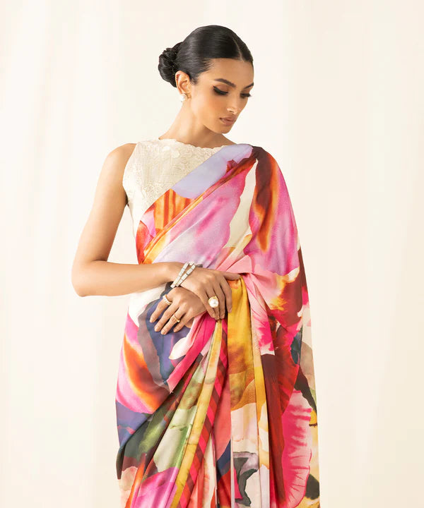 SAPPHIRE -PRINTED SILK SAREE WITH FULLY EMBROIDERED ORGANZA SHIRT- FW-51