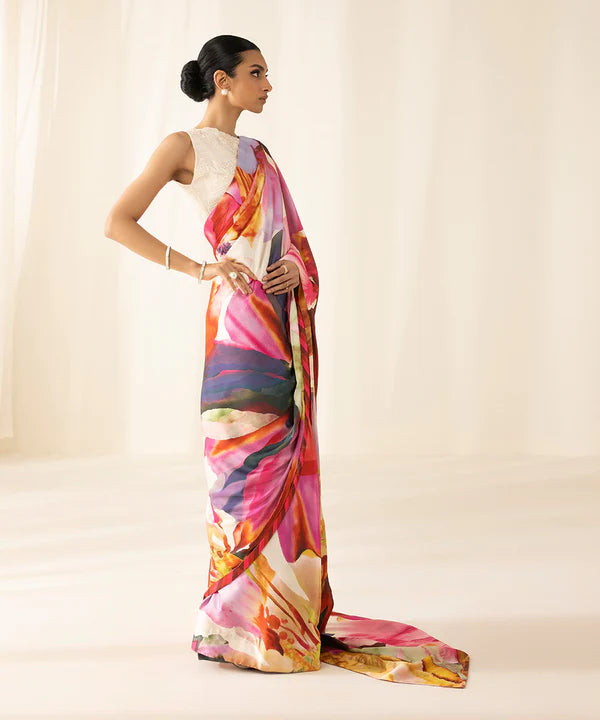 SAPPHIRE -PRINTED SILK SAREE WITH FULLY EMBROIDERED ORGANZA SHIRT- FW-51