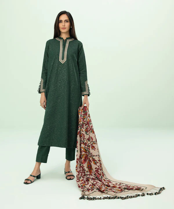 SAPPHIRE -3PC EMBROIDERED KHADDAR DRESS WITH WOOL SHAWL- FW-81