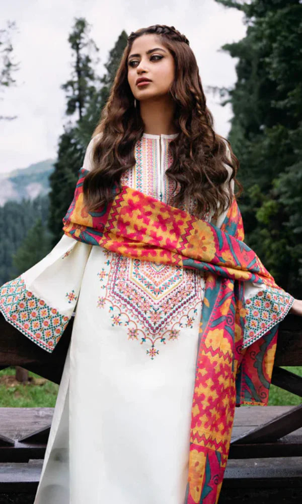 SAPPHIRE-3PC EMBROIDERED LAWN SHIRT LAWN TROUSER WITH PRINTED VOIL DUPPATA FCF-009