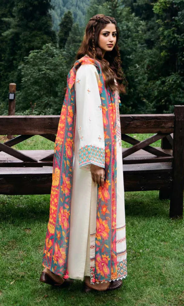 SAPPHIRE-3PC EMBROIDERED LAWN SHIRT LAWN TROUSER WITH PRINTED VOIL DUPPATA FCF-009