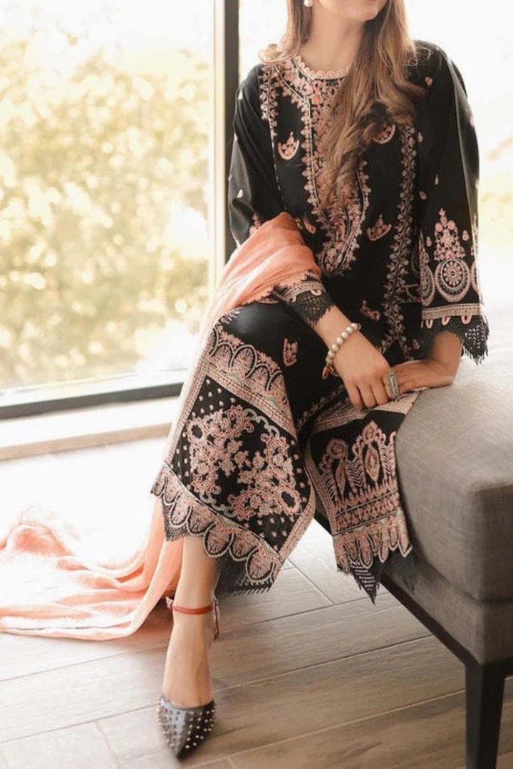 ZAIB -3PC EMBROIDERED DHANAK DRESS WITH FULLY EMBROIDERED DHANAK WOOL SHAWL- FW-127