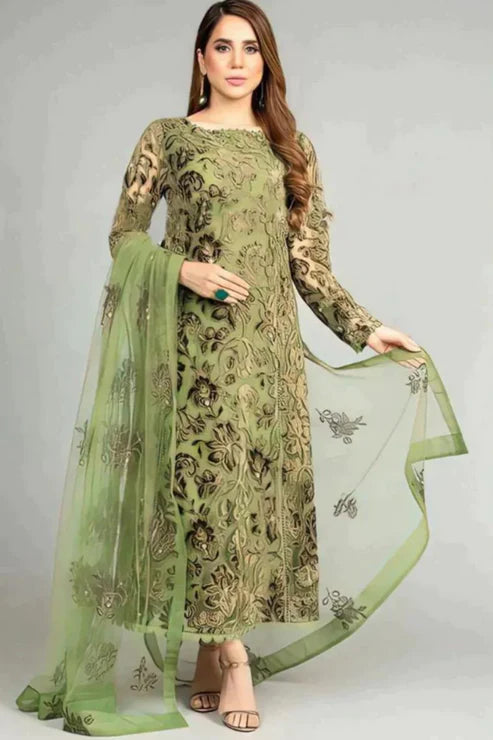 BAREEZE- 3PC EMBROIDERED DHANAK DRESS WITH EMBROIDERED DHANAK WOOL SHAWL- FW-144