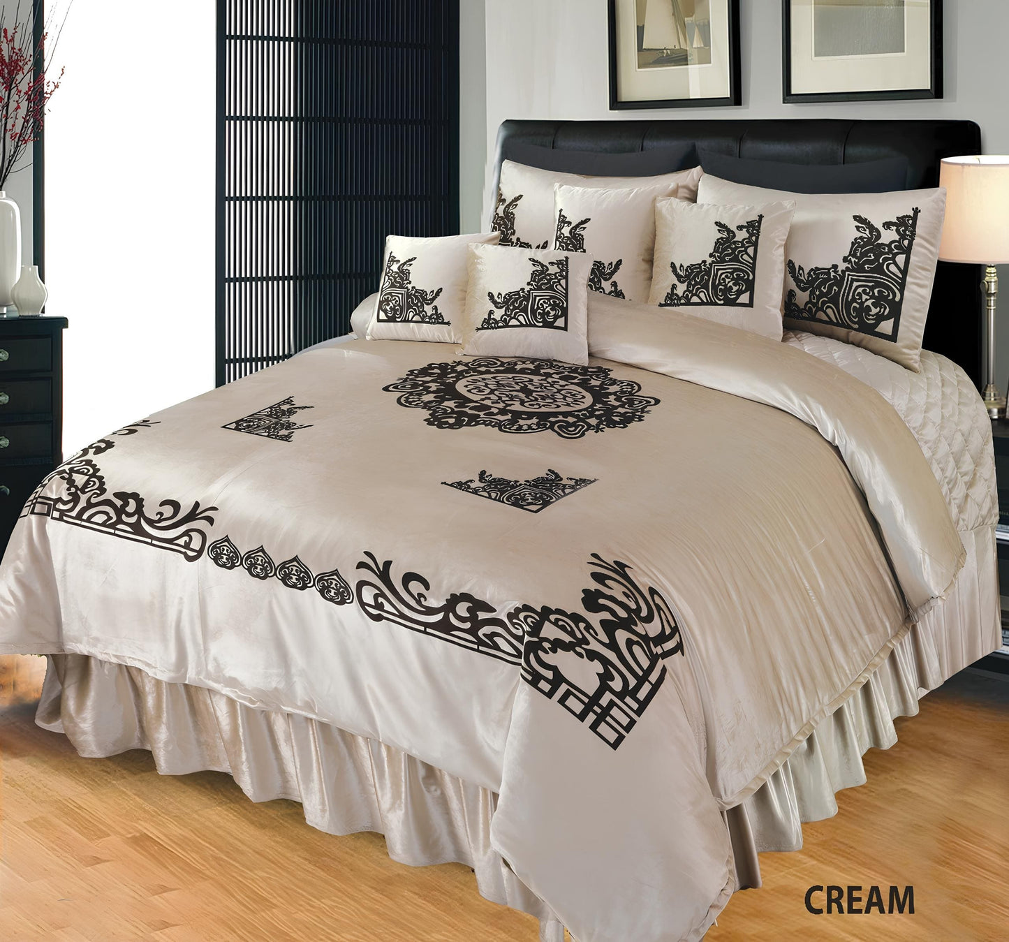 9 PCS VELVET EMBOSS APPLIQUE WORK BRIDAL BEDDING SET 6 COLOURS