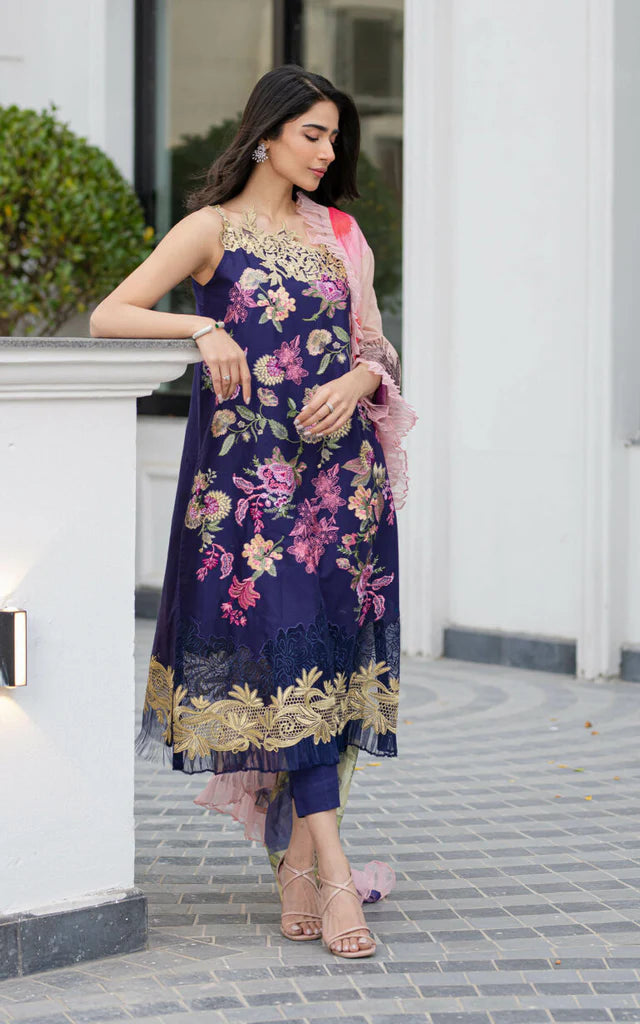 ASIFA NABEEL -3PC FULLY HEAVY EMBROIDERED LAWN DRESS WITH 4 SIDE FRILL SILK DUPATTA- FN-117