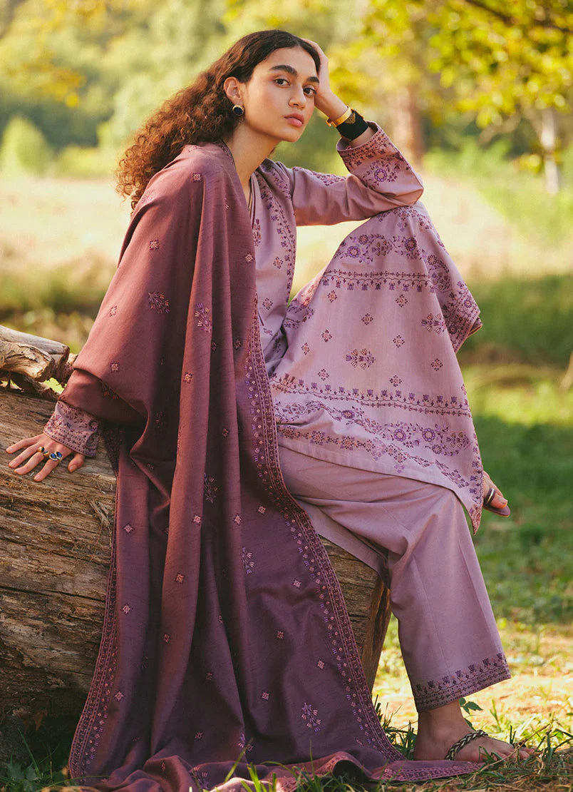 MARIA B - 3PC DHANAK EMBROIDERED SHIRT WITH DHANAK TROUSER AND DHANAK EMBROIDERED SHAWL - FW-116