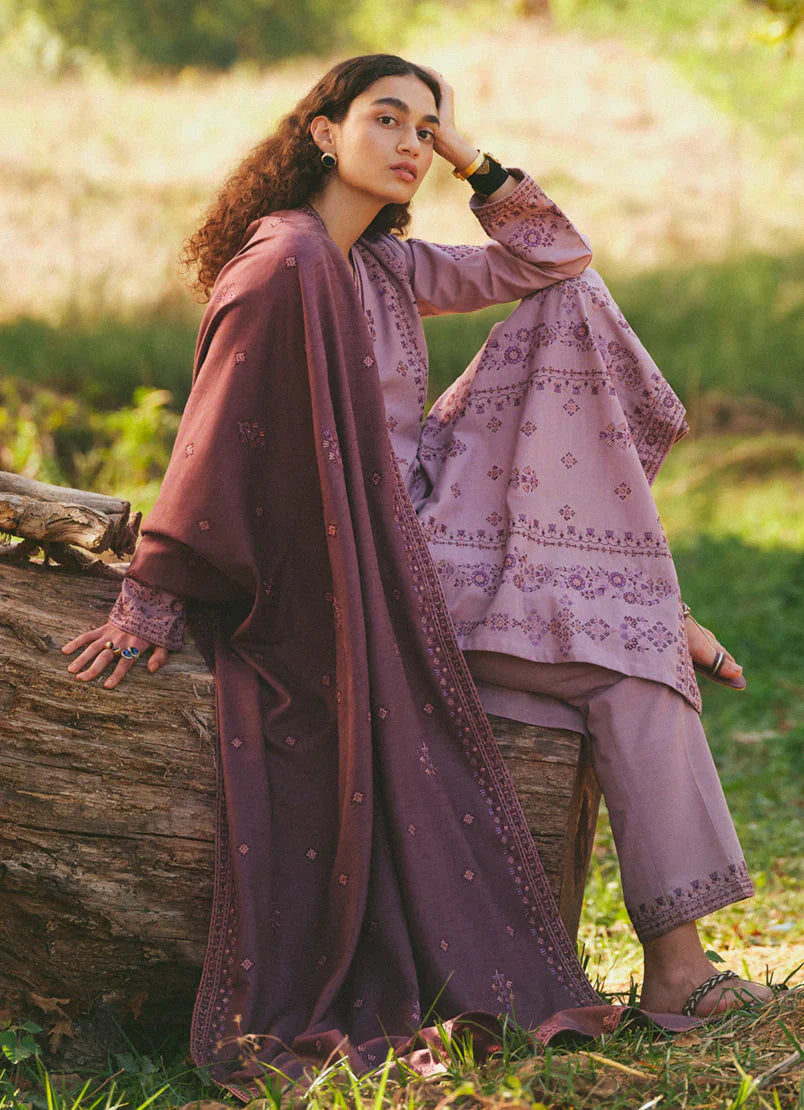 MARIA B - 3PC DHANAK EMBROIDERED SHIRT WITH DHANAK TROUSER AND DHANAK EMBROIDERED SHAWL - FW-116