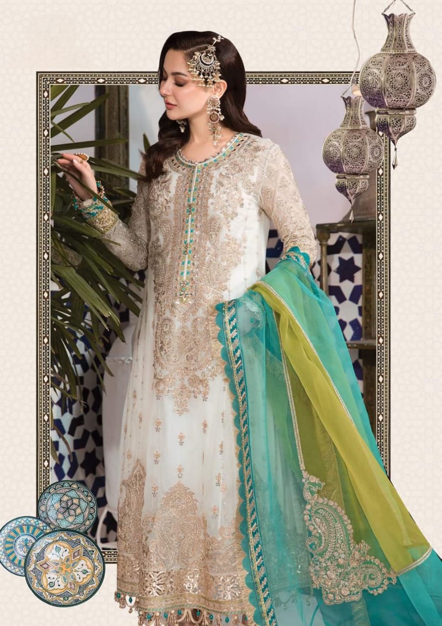 MARIA.B -FANCY EMBROIDED CHIFFON DRESS WITH EMBROIDED NET FANCY DUPATTA- FPW-13