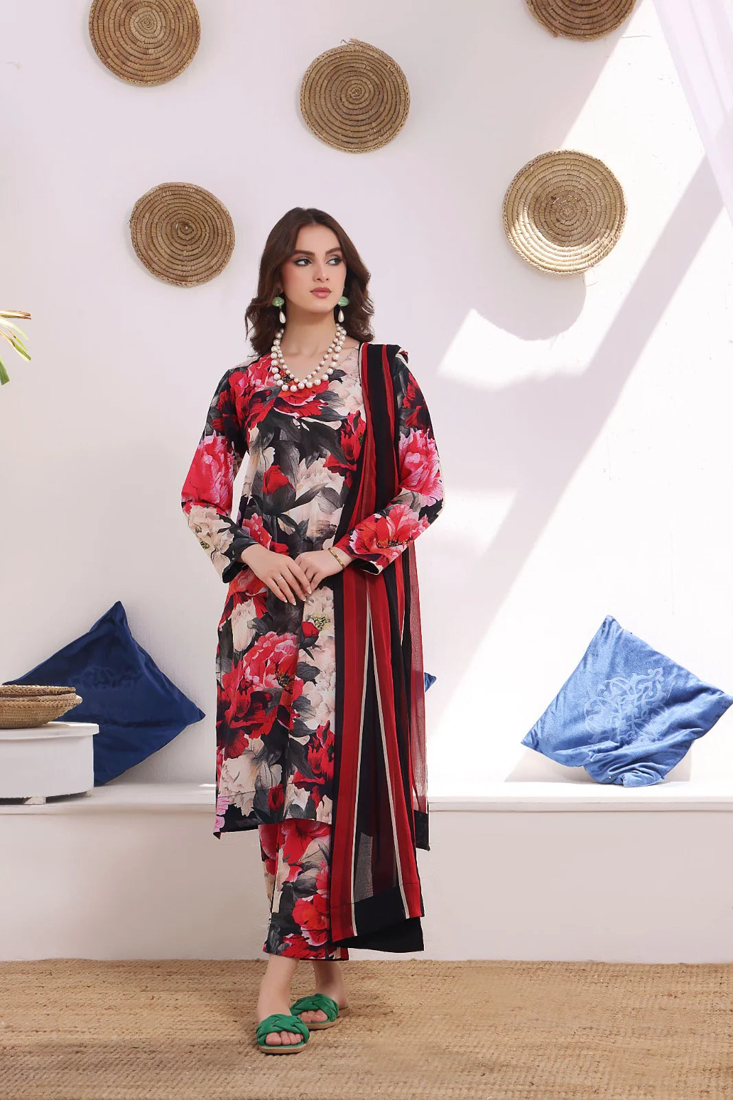 FEATHERS -3PC PRINTED LAWN DRESS WITH SILK DUPATTA- FCP-53