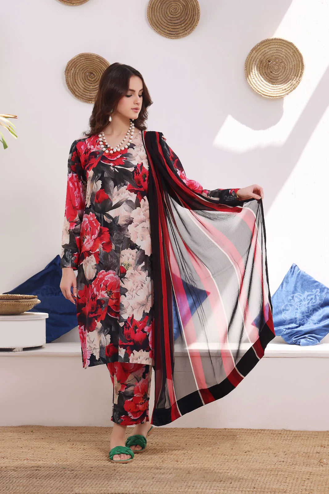 FEATHERS -3PC PRINTED LAWN DRESS WITH SILK DUPATTA- FCP-53