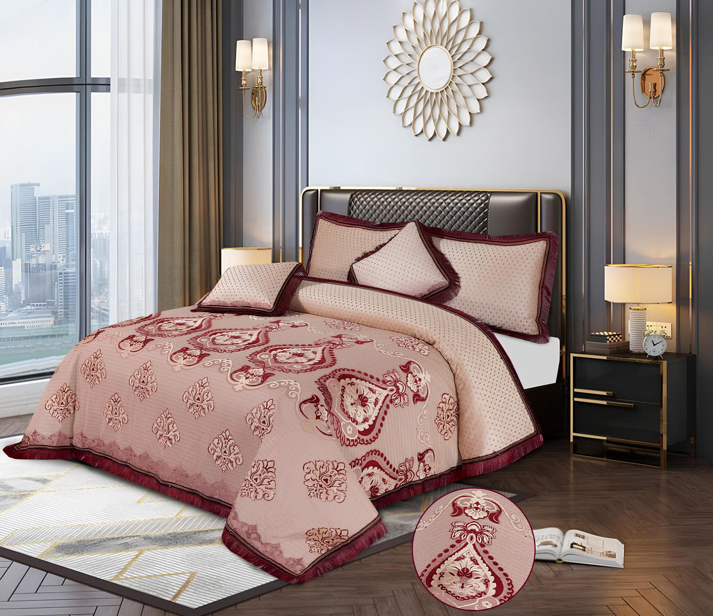 5 PCS HEAVY PALACHI BEDDING SET 9 COLOURS