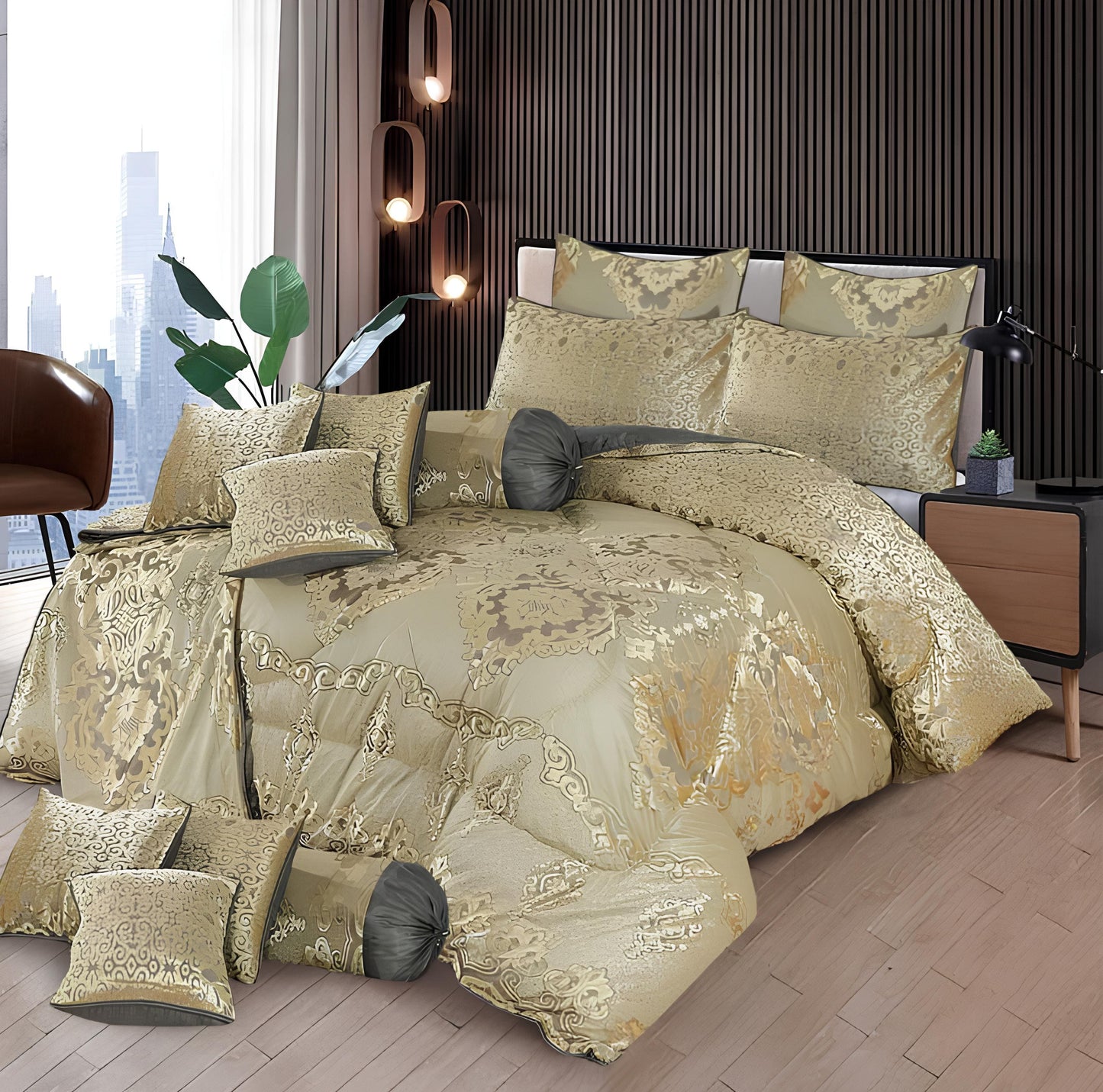 14 PCS VELVET ESPRESSO BEDDING SET WITH FILLED COMFORTER 10 COLOURS