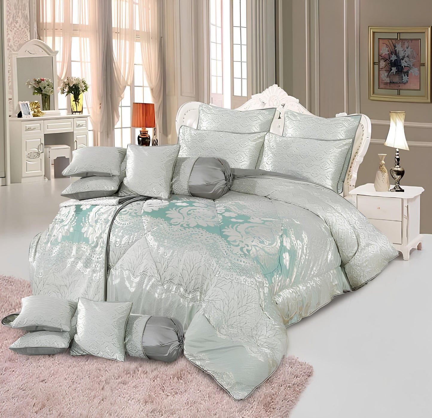 14 PCS VELVET ESPRESSO BEDDING SET WITH FILLED COMFORTER 10 COLOURS