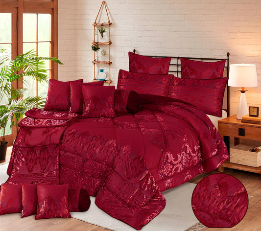 14 PCS VELVET ESPRESSO BEDDING SET WITH FILLED COMFORTER 10 COLOURS