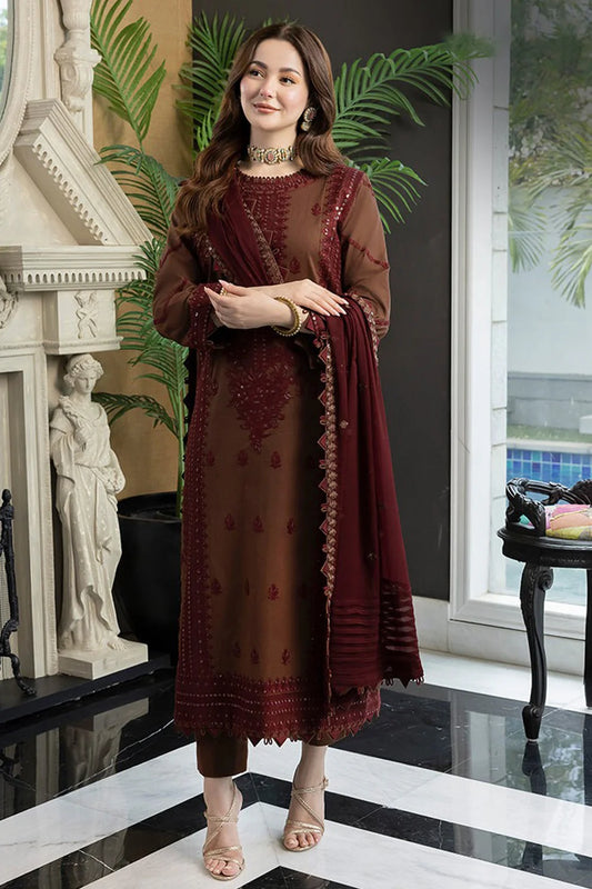 ASIM JOFA- 3PC CHIFFON  EMBROIDERED SHIRT WITH CHIFFON  EMBROIDERED DUPPATA  AND TROUSER- FPW-93