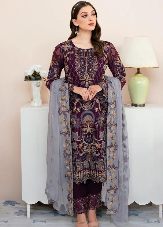 RAMSHA -3PC FULL HEAVY EMBROIDERED FANCY CHIFFON DRESS WITH HEAVY EMBROIDERED CHIFFON DUPATTA- FPW-114