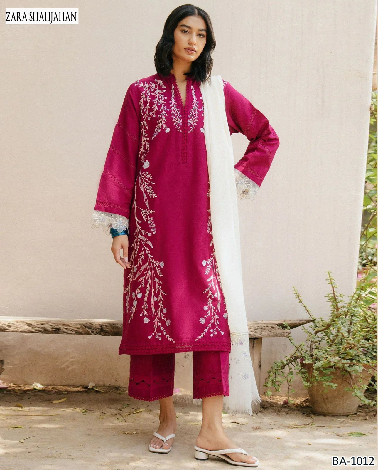 ZARA SHAHJAHAN - DHANAK EMBRIODED 3pc WITH DHANAK EMBRIODED DUPPATA - EL-12