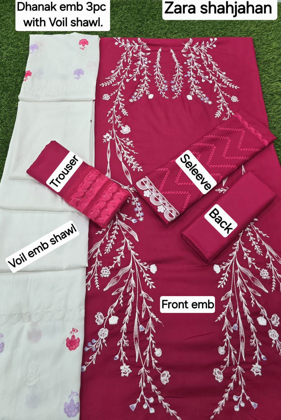 ZARA SHAHJAHAN - DHANAK EMBRIODED 3pc WITH DHANAK EMBRIODED DUPPATA - EL-12