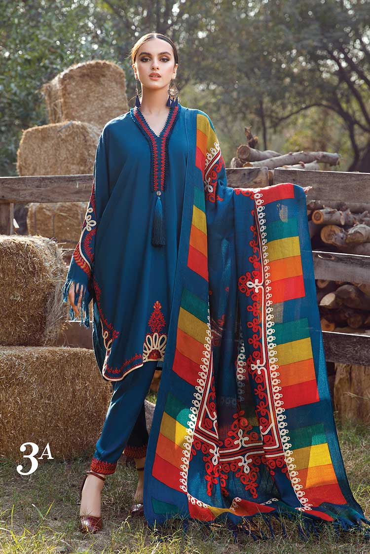 MARIA.B -3PC EMBROIDERED DHANAK DRESS WITH DHANAK WOOL SHAWL- FW-78