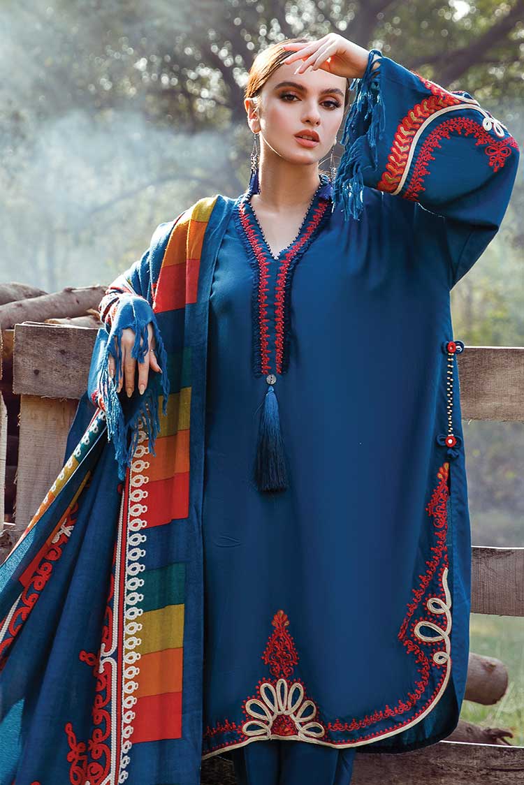 MARIA.B -3PC EMBROIDERED DHANAK DRESS WITH DHANAK WOOL SHAWL- FW-78