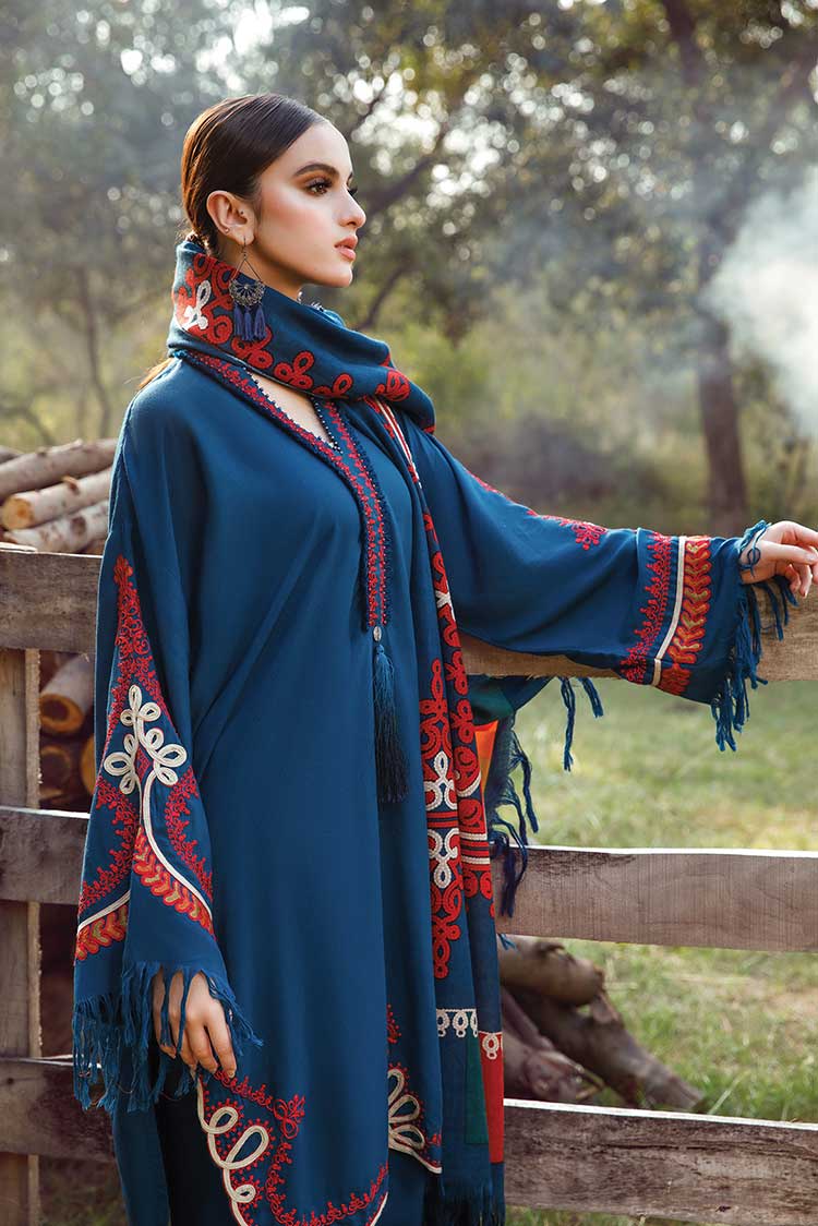 MARIA.B -3PC EMBROIDERED DHANAK DRESS WITH DHANAK WOOL SHAWL- FW-78