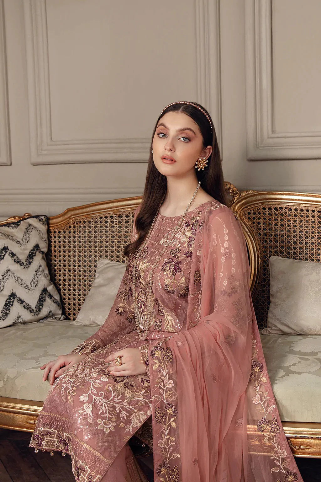 RAMSHA -3PC FANCY EMBROIDERED HEAVY CHIFFON DRESS WITH FULLY EMBROIDERED CHIFFON DUPATTA- FPW-92