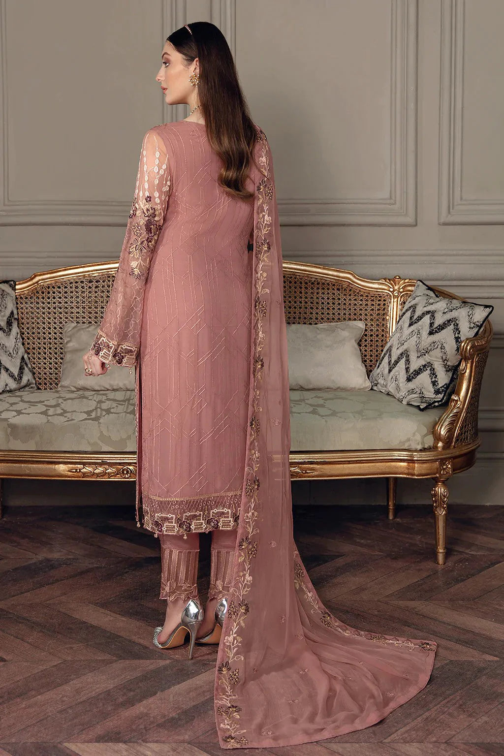 RAMSHA -3PC FANCY EMBROIDERED HEAVY CHIFFON DRESS WITH FULLY EMBROIDERED CHIFFON DUPATTA- FPW-92