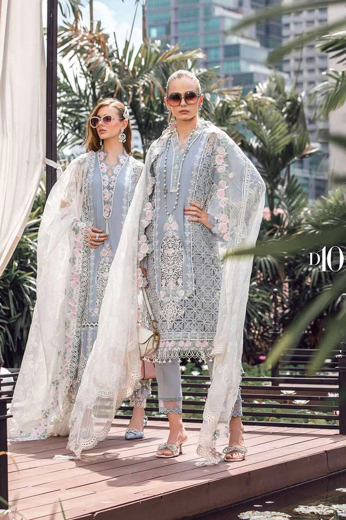 MARIA.B -3PC EMBROIDED CUTWORK LAWN DRESS WITH 4 SIDE EMBROIDED ORGANZA DUPATTA - FO-16