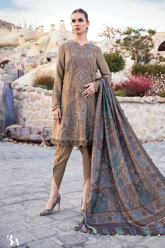 MARIA.B - 3PC EMBROIDERED DHANAK DRESS WITH DHANAK WOOL SHAWL- FW-121