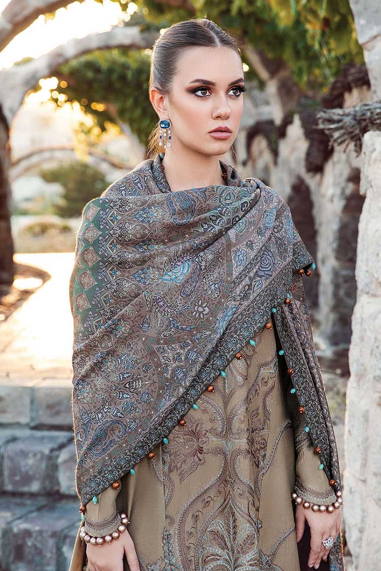 MARIA.B - 3PC EMBROIDERED DHANAK DRESS WITH DHANAK WOOL SHAWL- FW-121