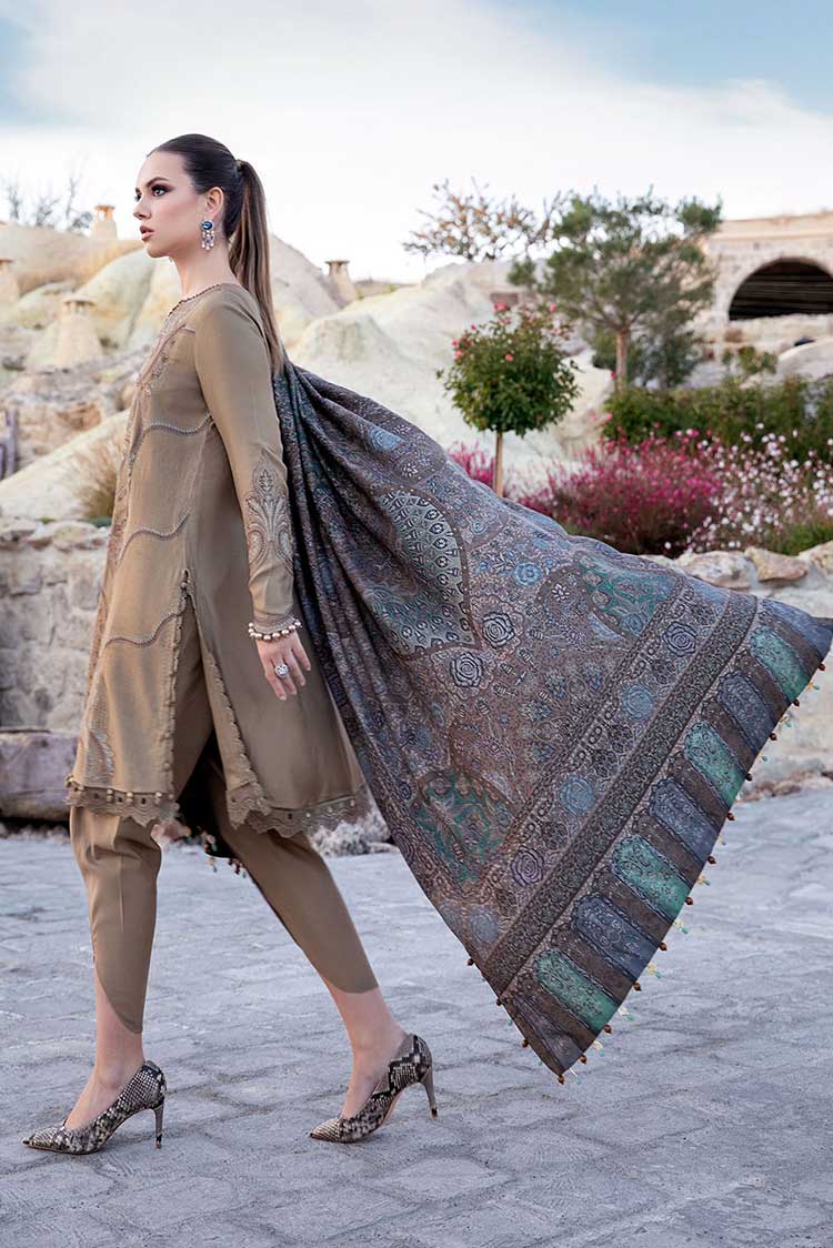 MARIA.B - 3PC EMBROIDERED DHANAK DRESS WITH DHANAK WOOL SHAWL- FW-121