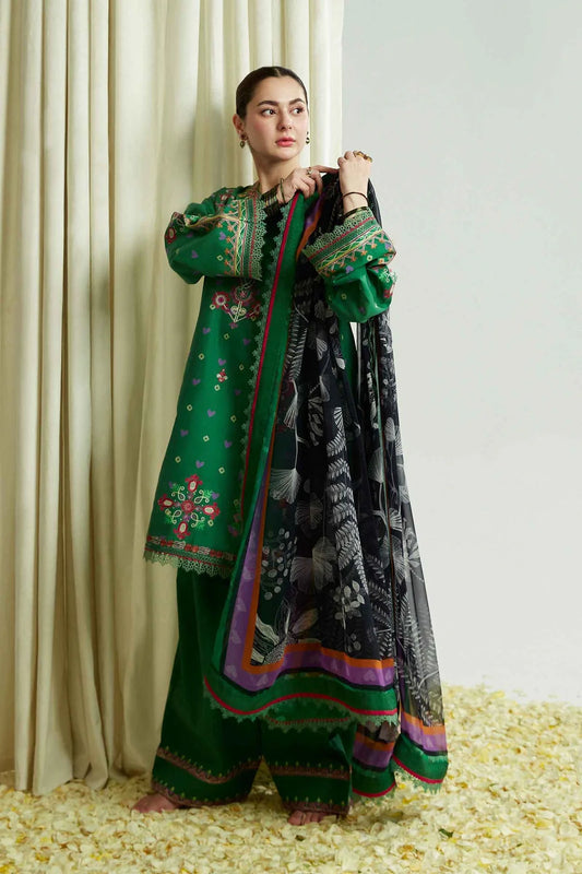 ZAHRA SHAHJAHAN- 3PC DHANAK EMBROIDERED SHIRT WITH COUTURE SHAWL & TROUSER- FC-132