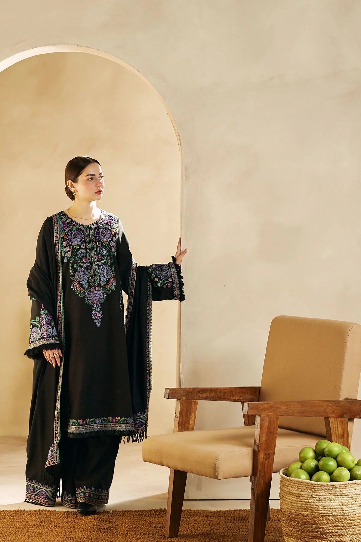 ZARA SHAHJAHAN -3PC EMBROIDERED DHANAK DRESS WITH EMBROIDERED DHANAK WOOL SHAWL- FW-94