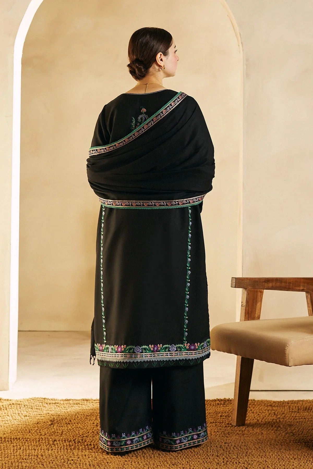 ZARA SHAHJAHAN -3PC EMBROIDERED DHANAK DRESS WITH EMBROIDERED DHANAK WOOL SHAWL- FW-94