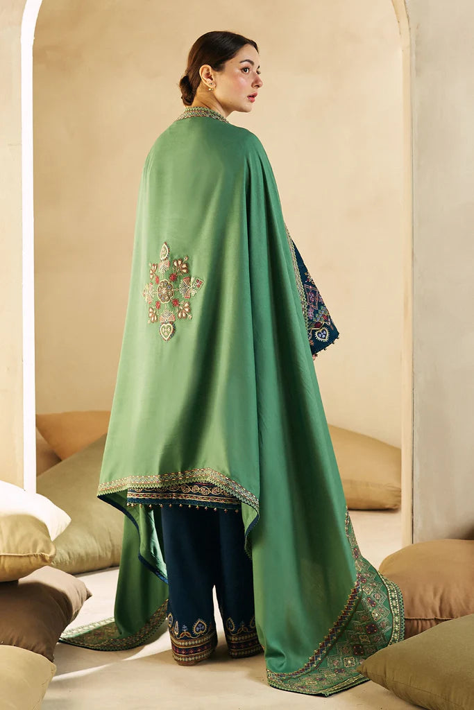 COCO BY ZARASHAHJAHAN- 3PC EMBROIDERED DHANAK DRESS WITH EMBROIDERED DHANAK WOOL SHAWL- FW-83