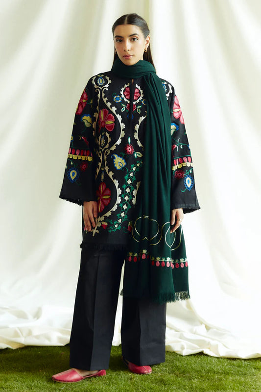 COCO BY ZARASHAHJAHAN- 3PC EMBROIDERED KHADDAR DRESS WITH EMBROIDERED MARINA  SHAWL- FW-148